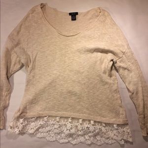 Cute Cream Marled Sweater with Lace Trim Size XXL